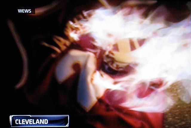 A burning LeBron jersey in Cleveland